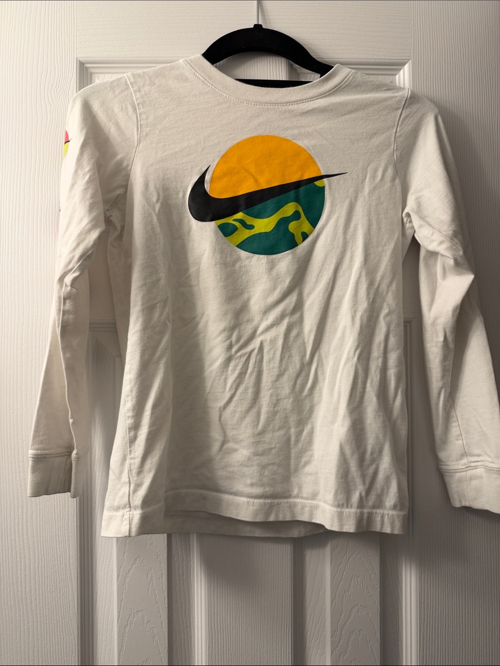 Nike White Long-Sleeve Tee with Yellow & Green Graphic